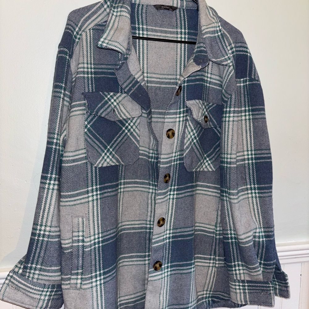 Member’s Mark Plaid Shacket XXL | Oversized Blue Green Flannel Shirt Jacket